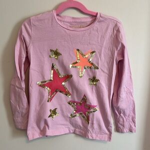 Pink Star Sequin Kids Long Sleeve Top